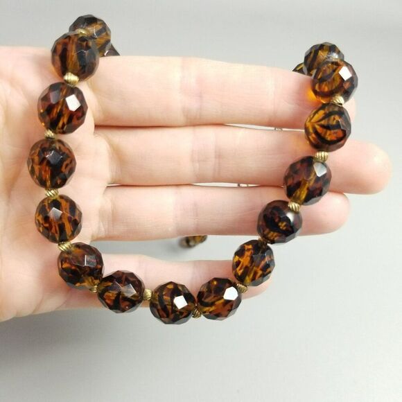 Vintage Brown Black Faceted Glass Bead Beaded Necklace Adjustable Length Clasp - Picture 5 of 7